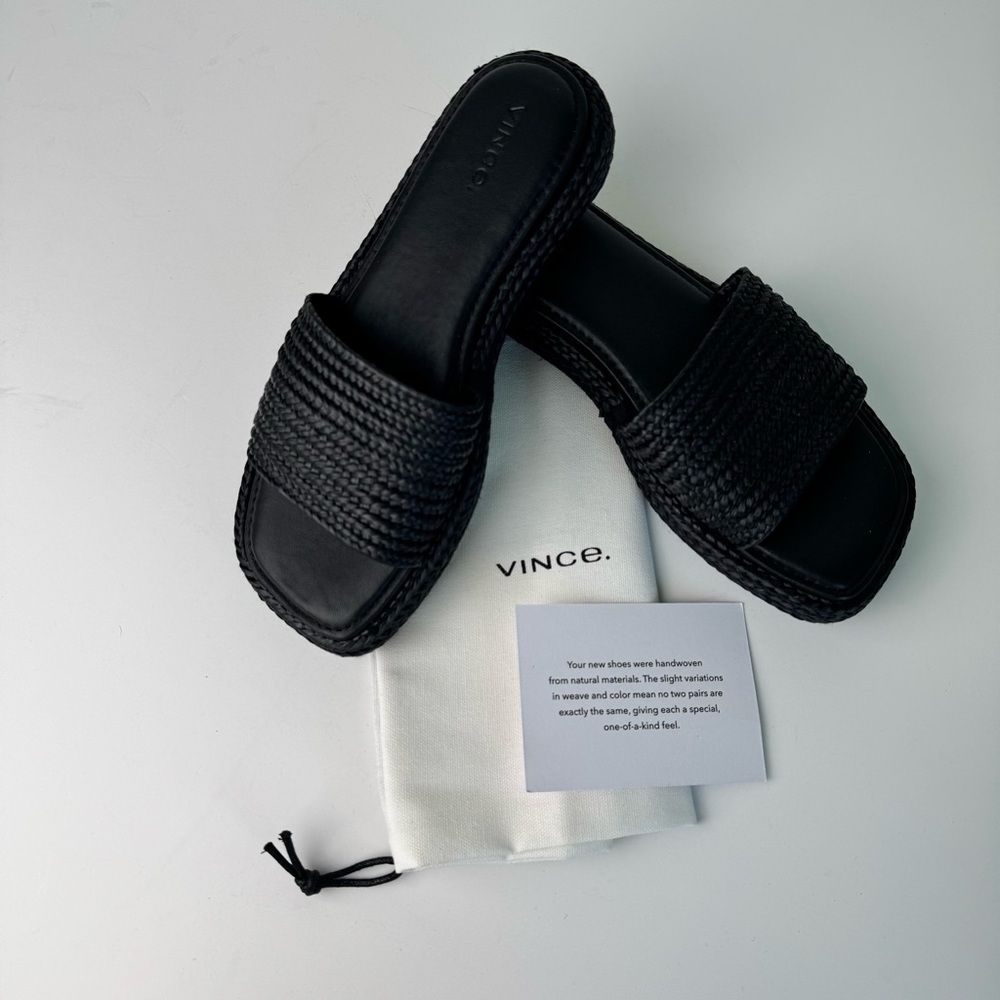 VINCE black Raffia Slide Sandals - Picture 3 of 11